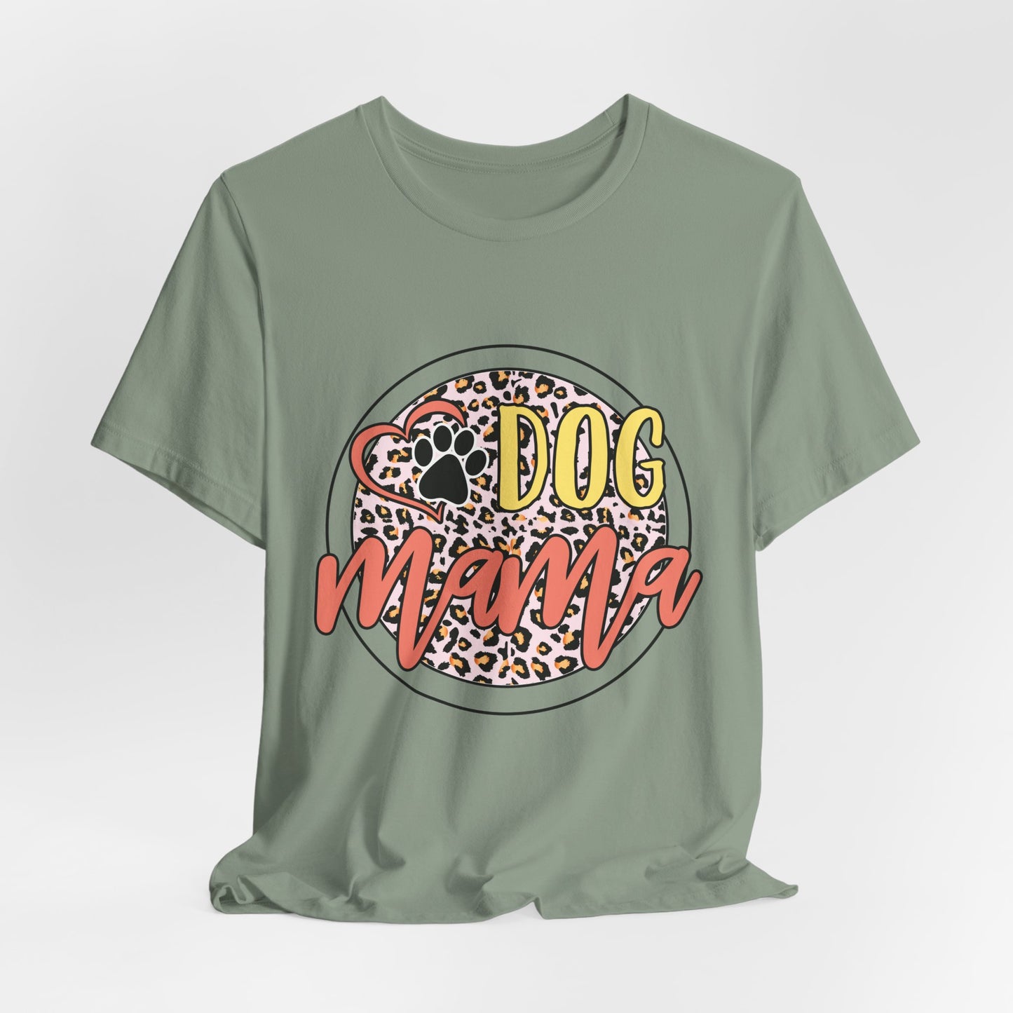 Dog Mama Leopard Circle Tee — Cute Paw Print Graphic T-Shirt for Women
