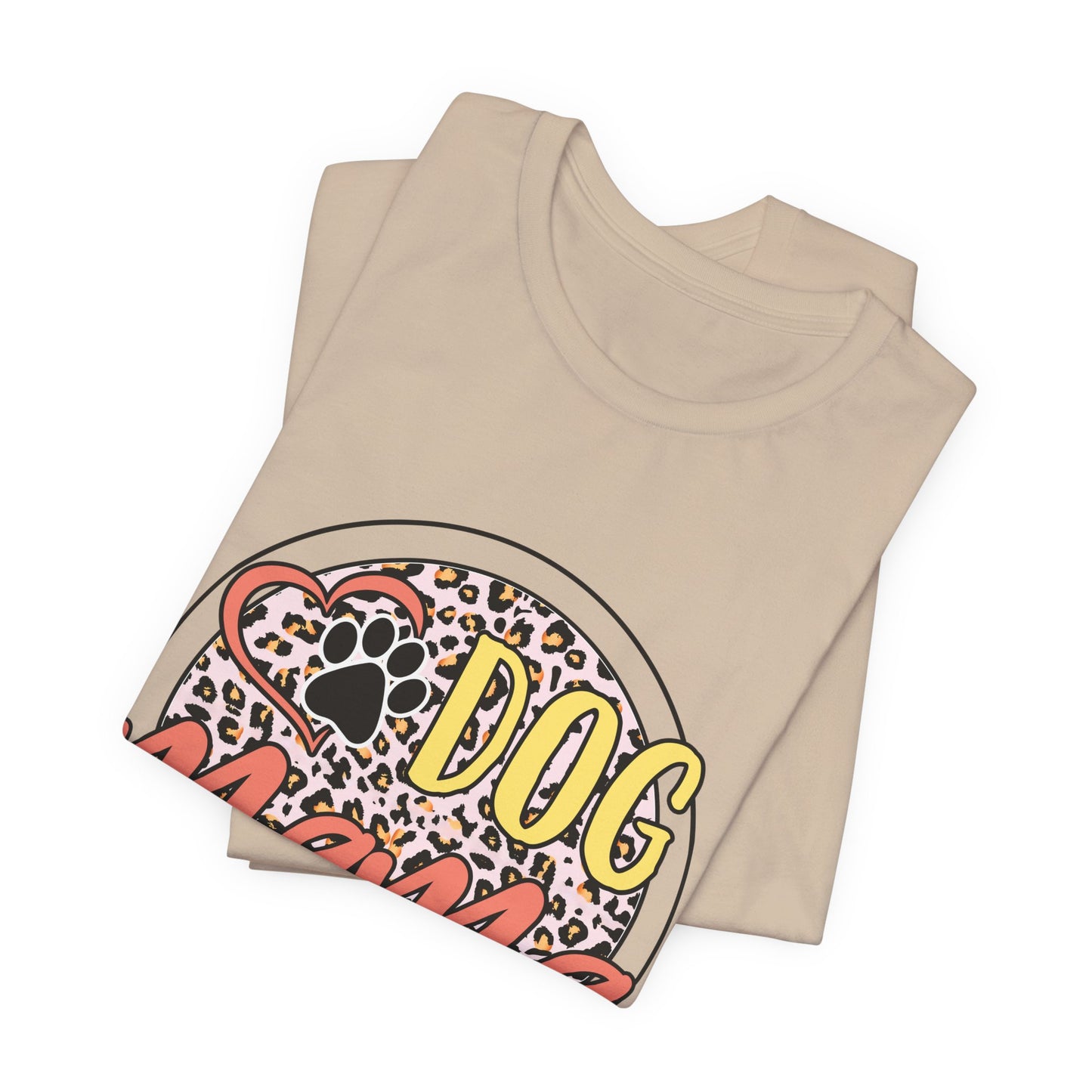 Dog Mama Leopard Circle Tee — Cute Paw Print Graphic T-Shirt for Women