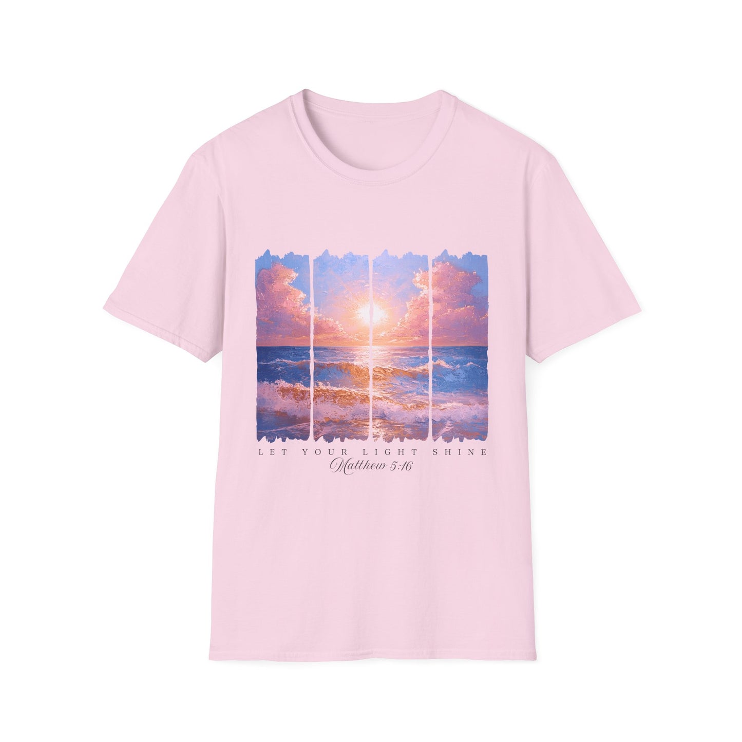 Sunset Ocean Panel T-Shirt — "Pray Without Ceasing" Inspirational Beach Tee