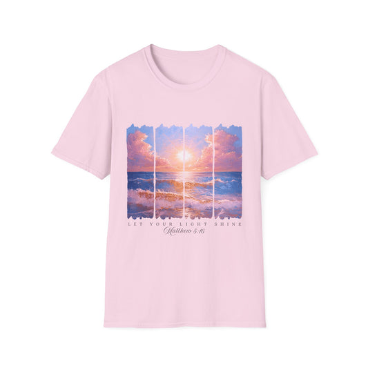 Sunset Ocean Panel T-Shirt — "Pray Without Ceasing" Inspirational Beach Tee