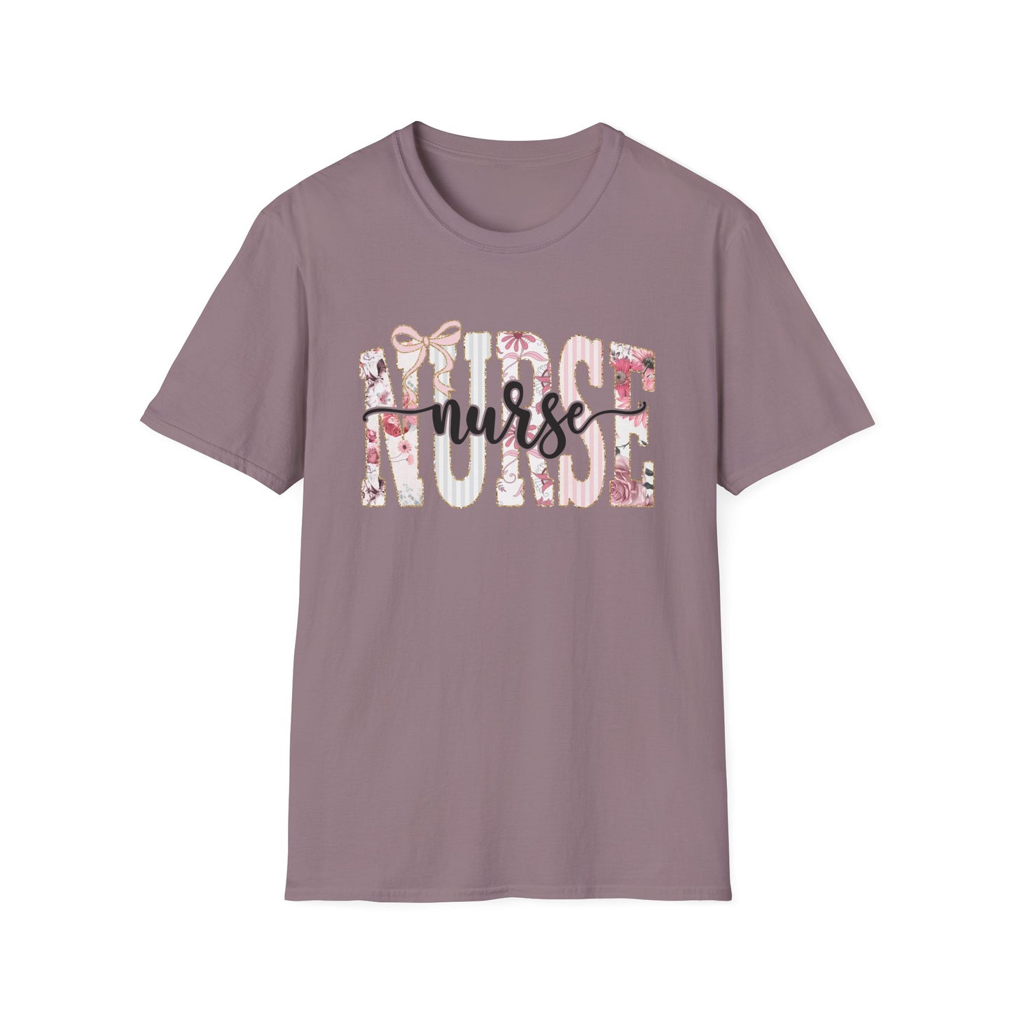 Nurse Floral Graphic Tee — 'Nurse' Script Over Pink Floral Block Letters