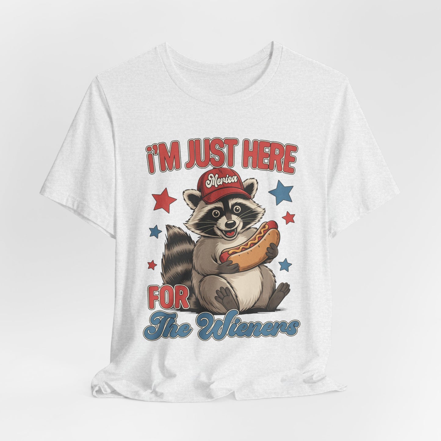 Patriotic Raccoon Hot Dog Tee — “I'm Just Here For The Winans” Graphic T-Shirt