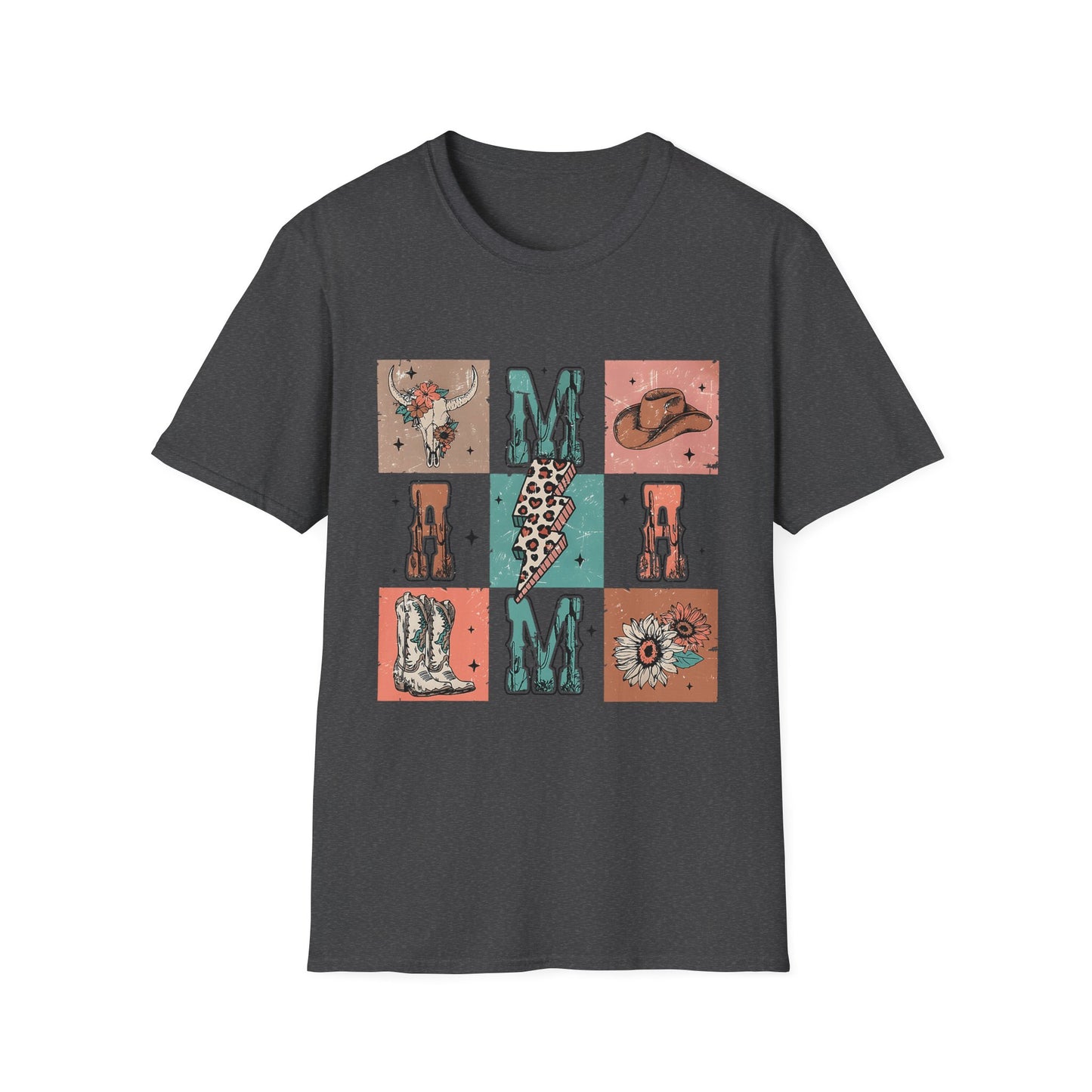 Mama Western Graphic T-Shirt — Cowgirl Boots, Hat & Floral Block Design
