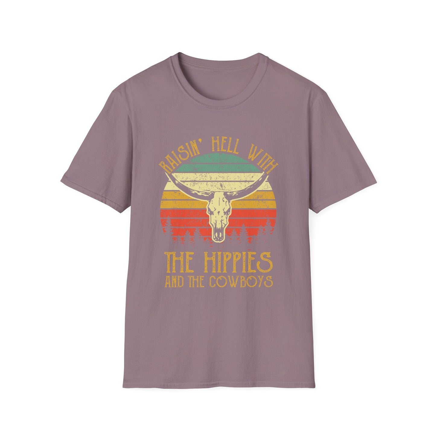 T-Shirt — Raisin' Hell With The Hippies And The Cowboys Vintage Skull Graphic