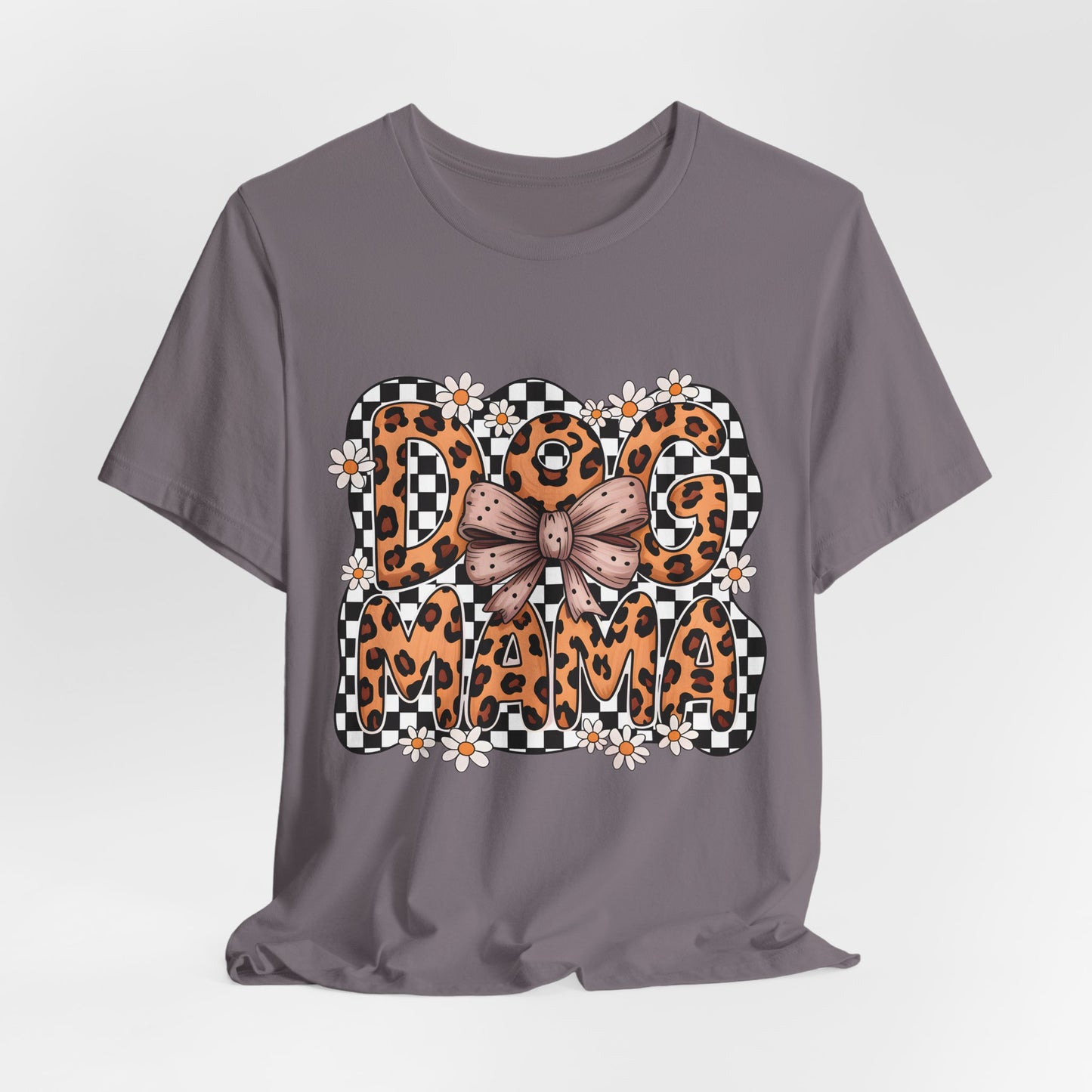 Dog Mama Leopard Print Tee — Floral Bow Pet Lover T‑Shirt