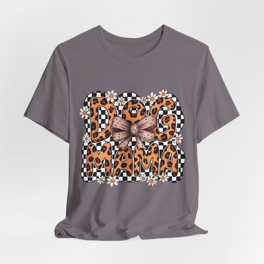 Dog Mama Leopard Print Tee — Floral Bow Pet Lover T‑Shirt
