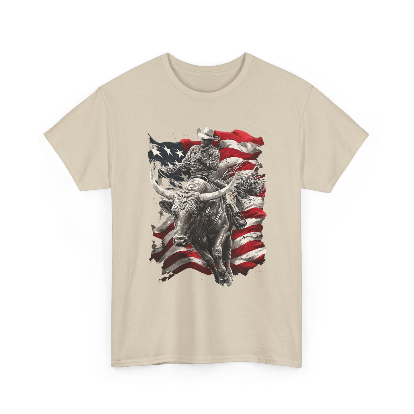 American Rodeo Bull Rider T-Shirt — Patriotic Flag Western Tee