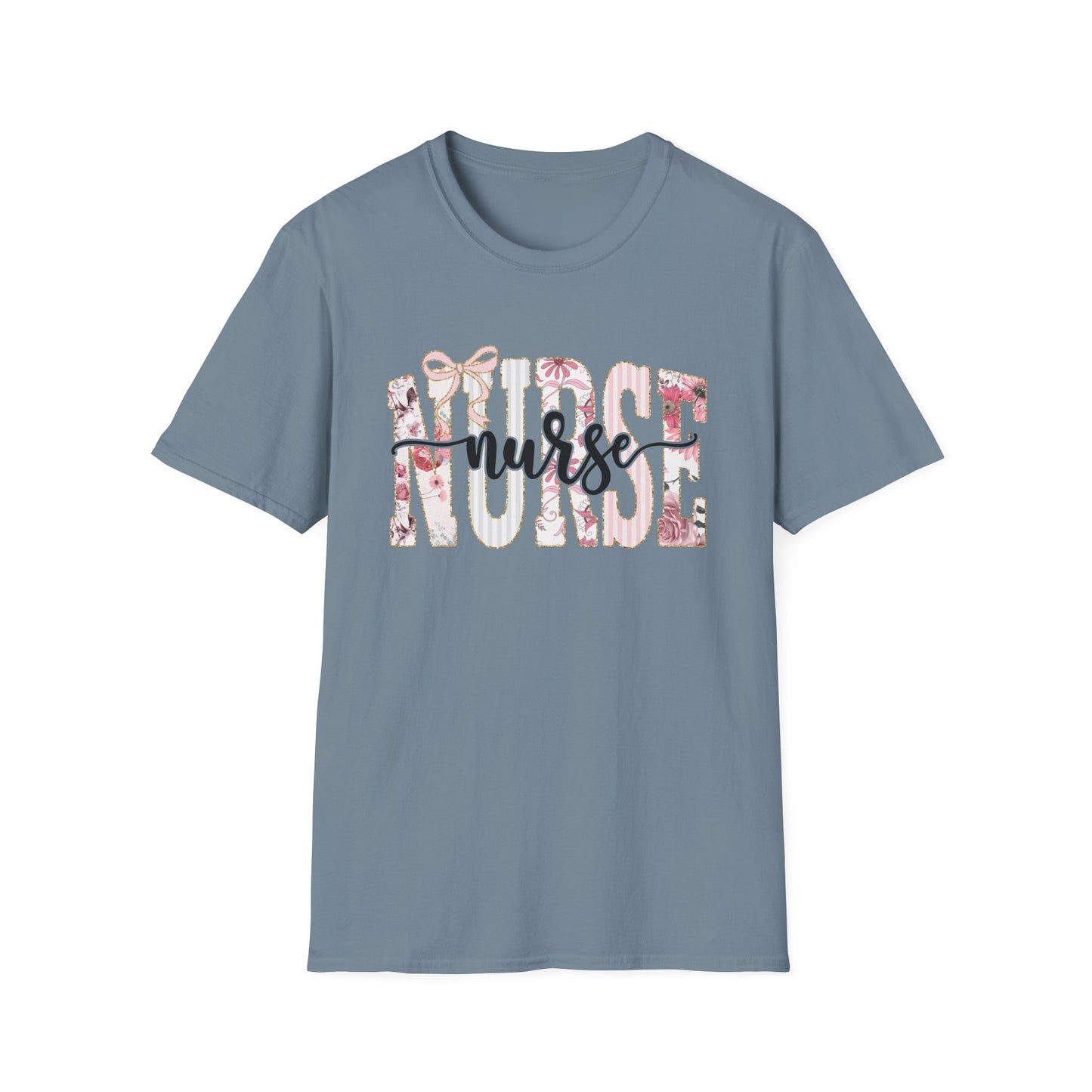 Nurse Floral Graphic Tee — 'Nurse' Script Over Pink Floral Block Letters