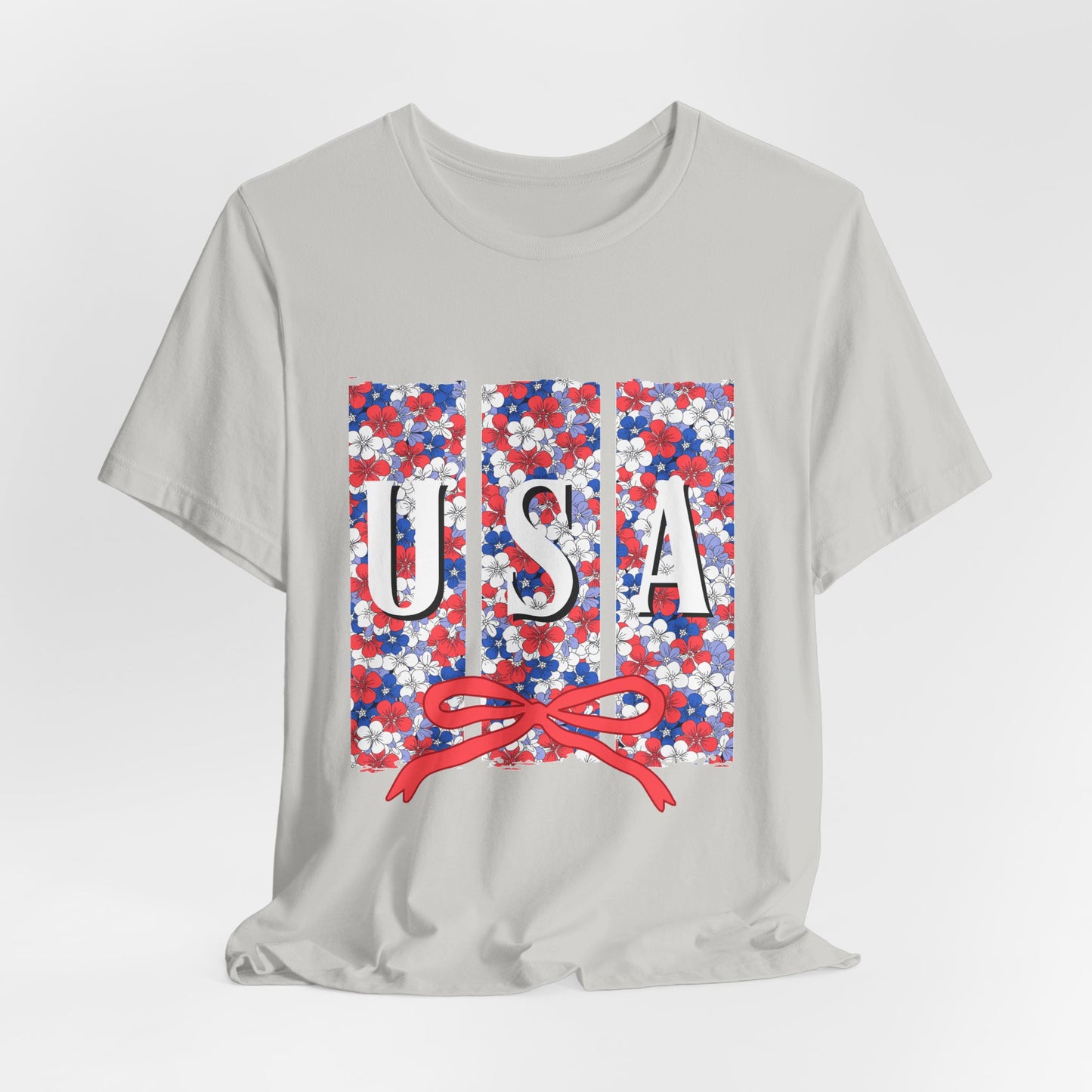 USA Floral Flag T-Shirt — Patriotic Red White Blue Tee (4th of July)