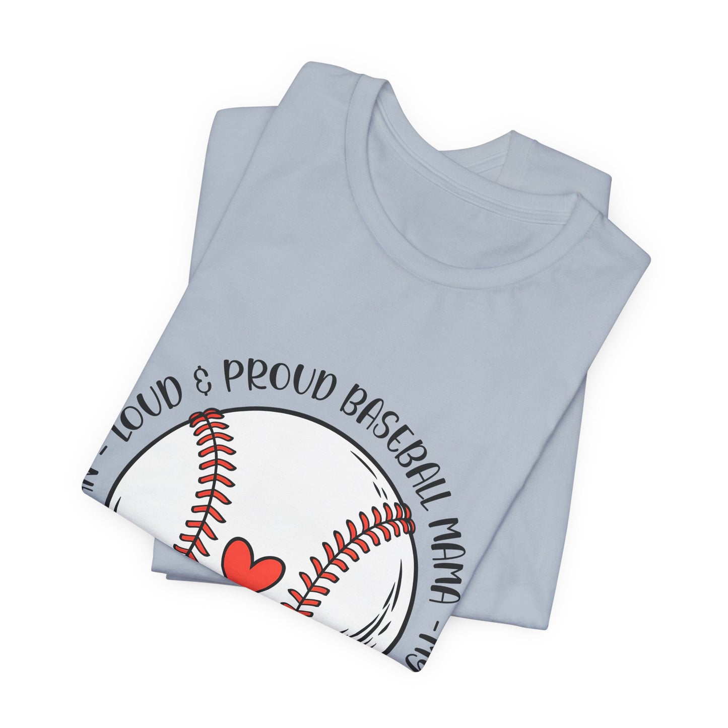 Baseball Mom Tee – Proud Baseball Mama Graphic Shirt (Heart & Stitch Design)