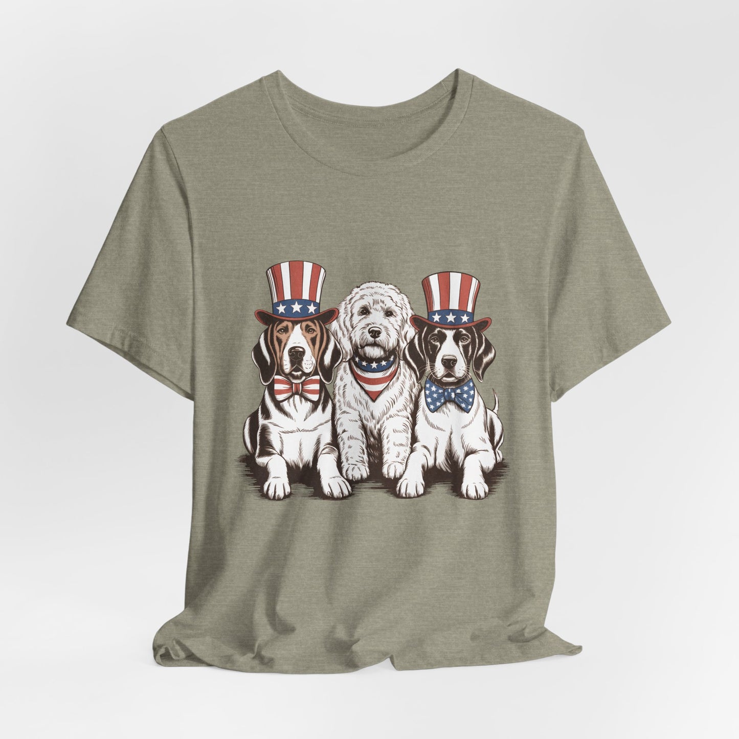 Patriotic Puppies T-Shirt — 4th of July Dog Tee with Uncle Sam Hats