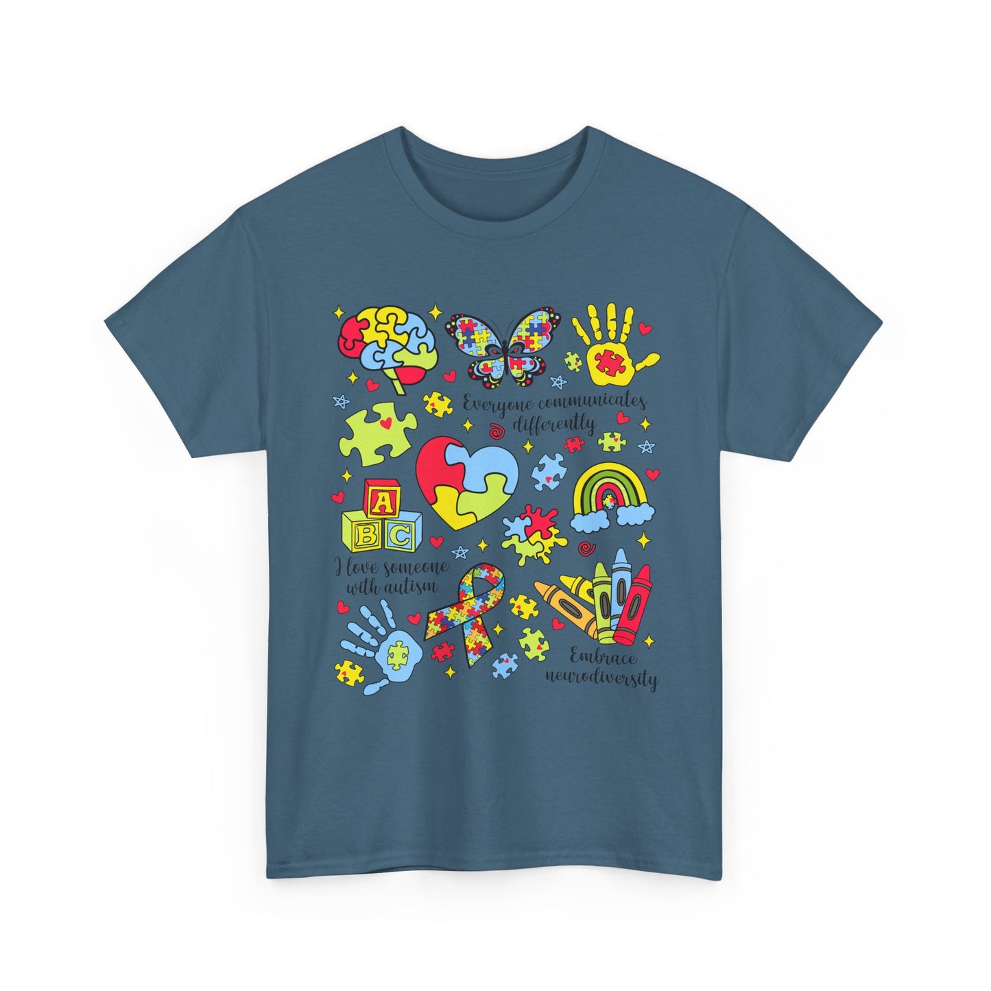 Autism Awareness Graphic Tee — Colorful Puzzle Heart & Hands Design