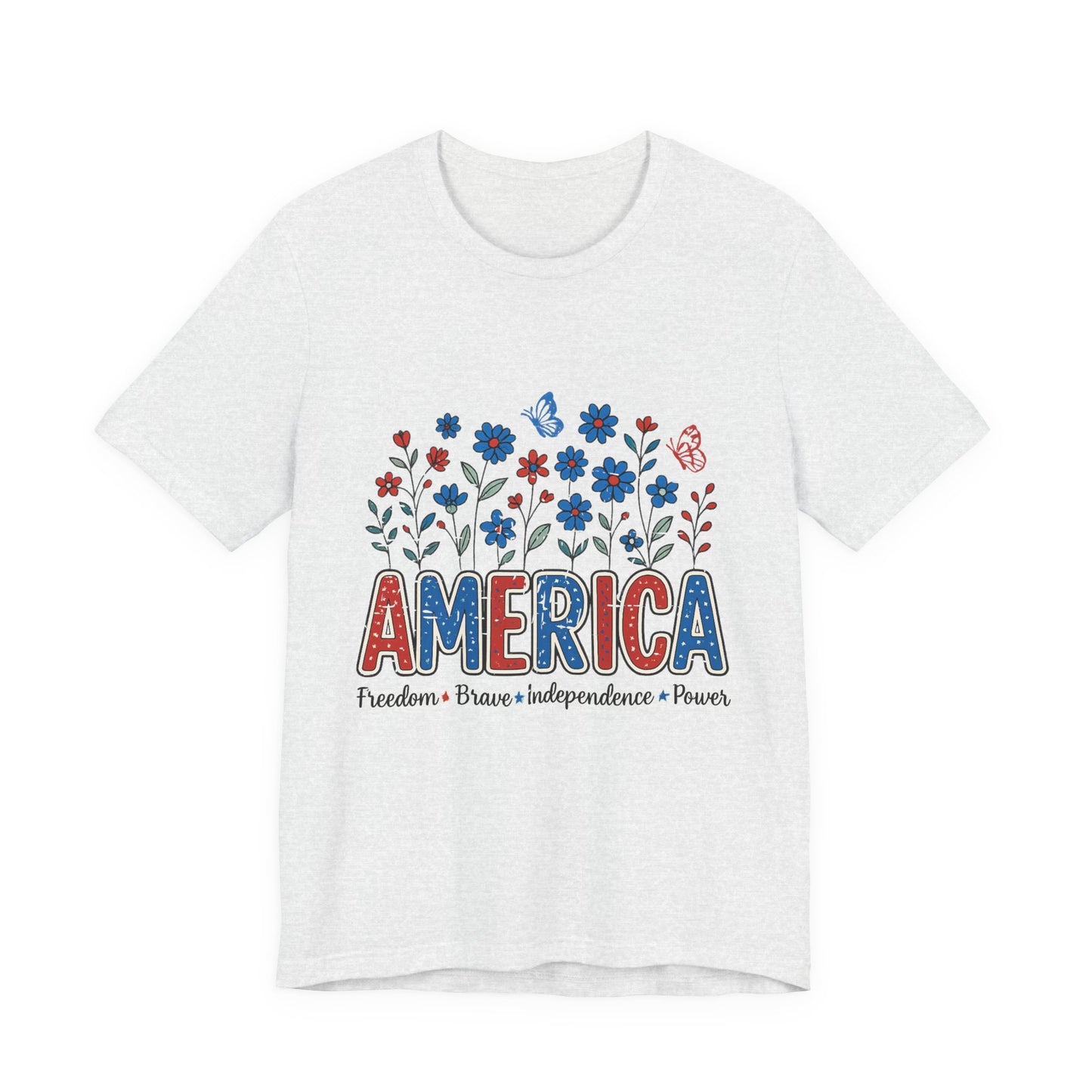 America Floral Tee — Patriotic Freedom, Bravery & Independence T-Shirt