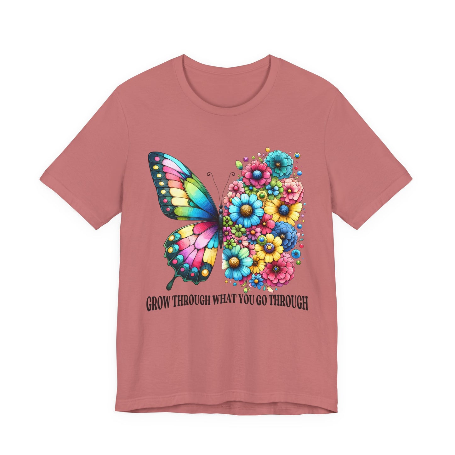 Butterfly Floral Tee - "Grow Through What You Go Through" Inspirational Women's T-Shirt