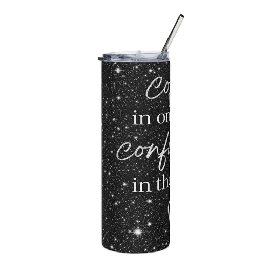 20oz Stainless Tumbler — 'Coffee in One Hand, Confidence in the Other' Black Galaxy Travel Cup