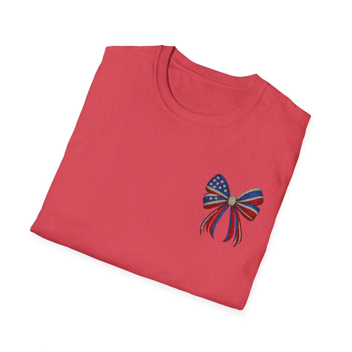 Patriotic Tee - "Land of the Free Because of the Brave" American Flag Bow