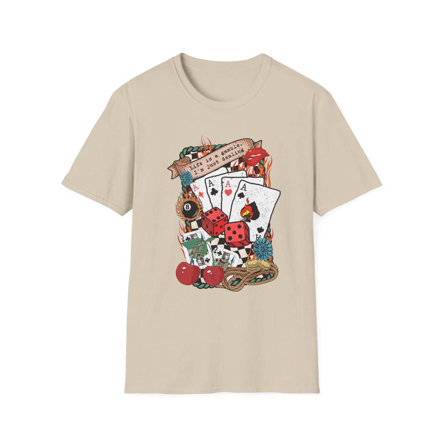 Casino Night Graphic T-Shirt — Aces, Dice & Retro Gaming Design