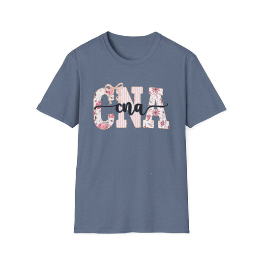 CNA Floral Monogram T-Shirt — Nurse CNA Gift, Pink Floral CNA Tee