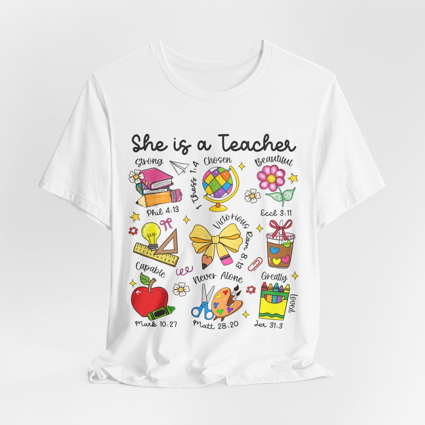 Teacher Illustrated Icons T-Shirt — "She is a Teacher" Appreciation Tee