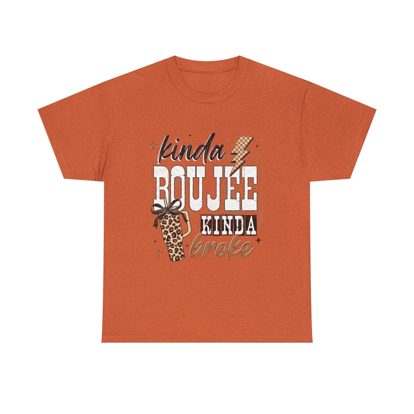 Kinda Boujee Kinda Broke Tee — Leopard Print Graphic T‑Shirt