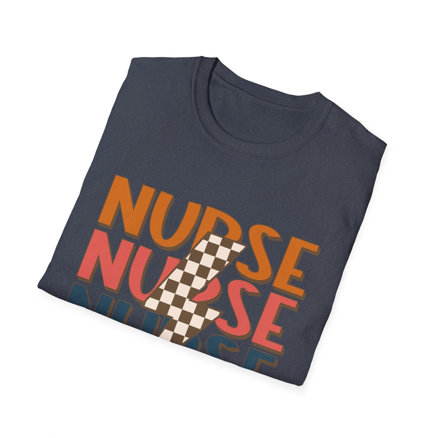 Nurse Retro Stripe T-Shirt — Vintage Checkerboard Scrub Tee for Nurses