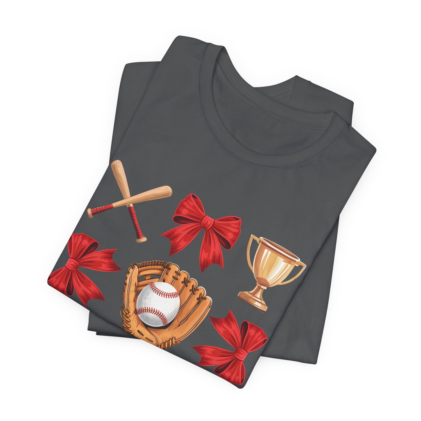 Baseball Icons Graphic Tee — Glove, Bat & Trophy Design