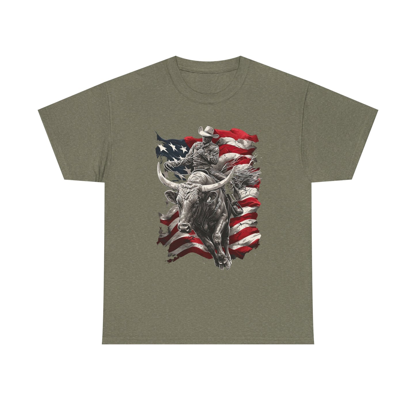 American Rodeo Bull Rider T-Shirt — Patriotic Flag Western Tee