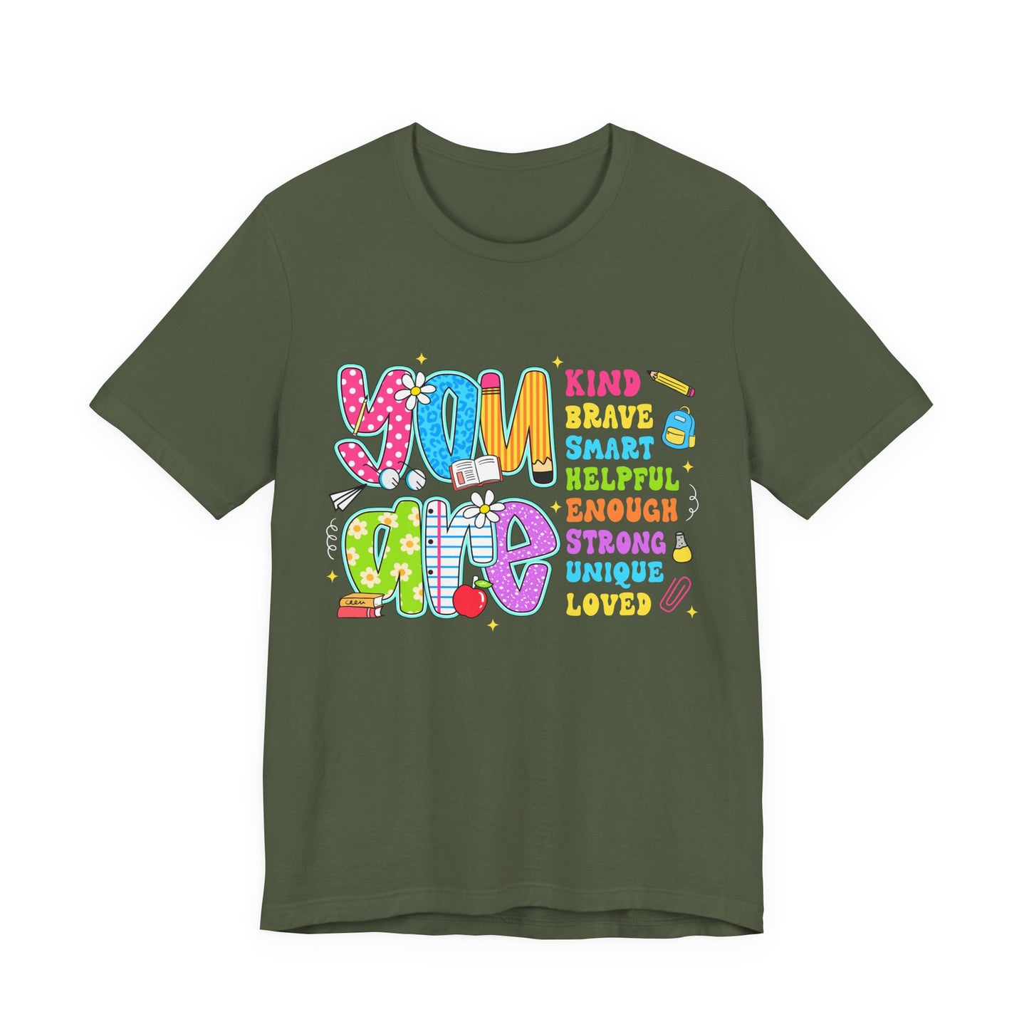 You Are Loved Kids T-Shirt — Colorful Positive Affirmation Tee (You Are Kind, Brave, Smart)