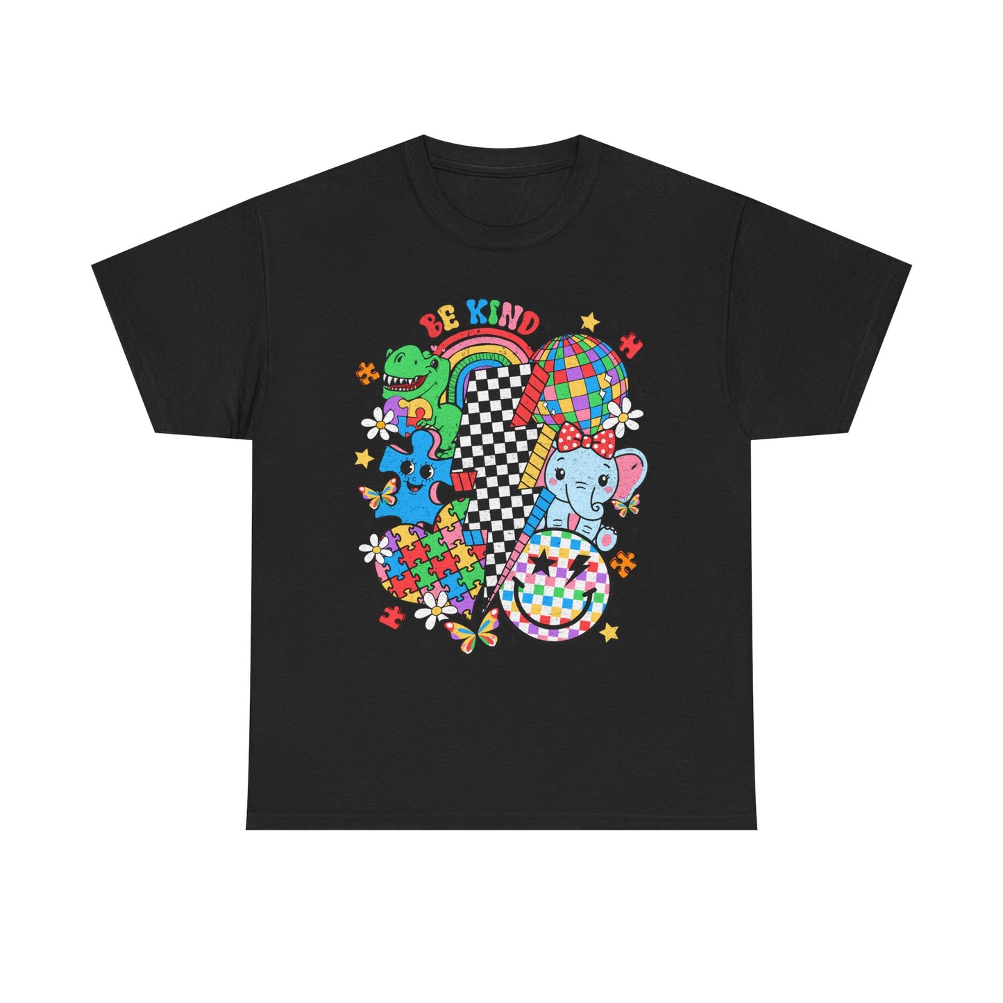 Puzzle Heart Tee — Colorful Autism Awareness Puzzle Pieces with Rainbow Animals