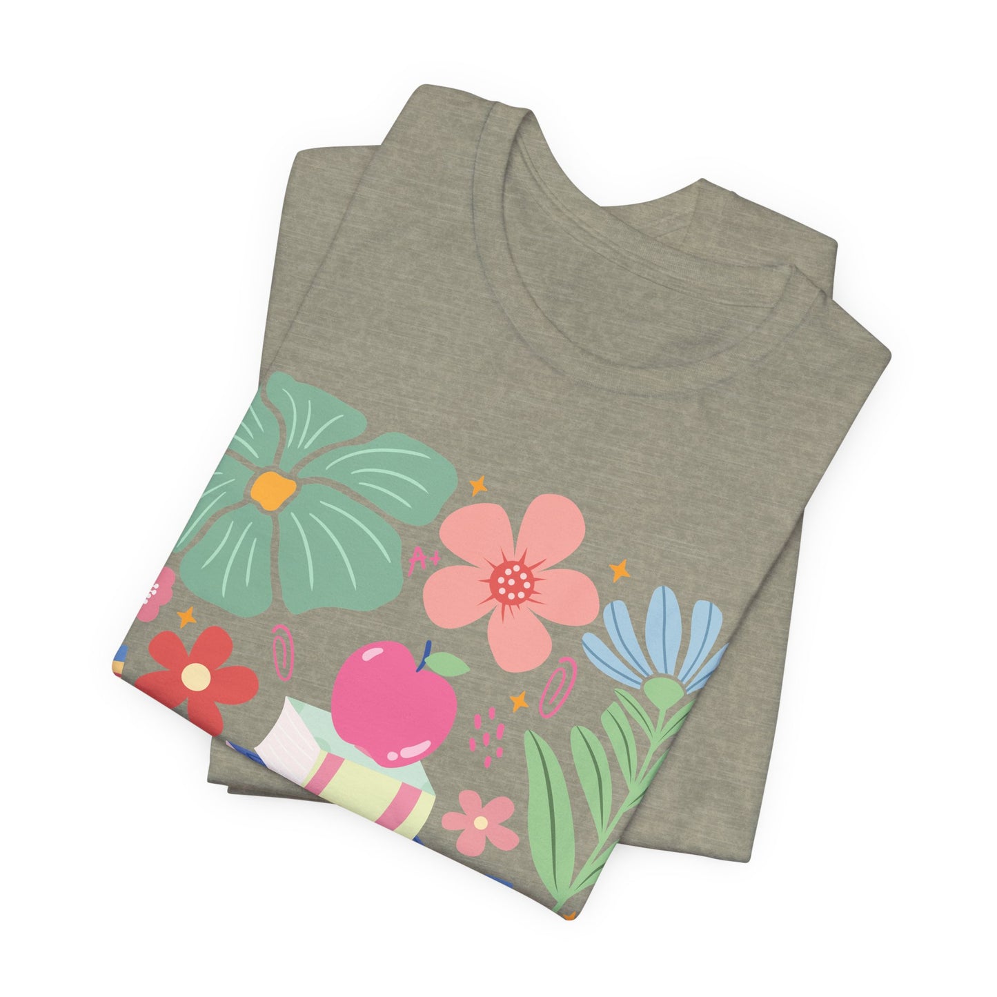 Floral Books & Apple Tee — Cute Spring Reading T-Shirt