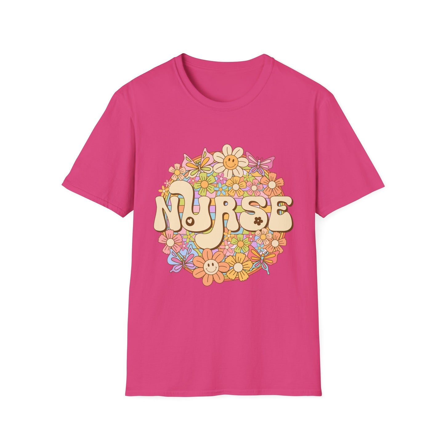 Nurse Floral Retro T-Shirt — Cute Vintage Flower Badge for Nurses
