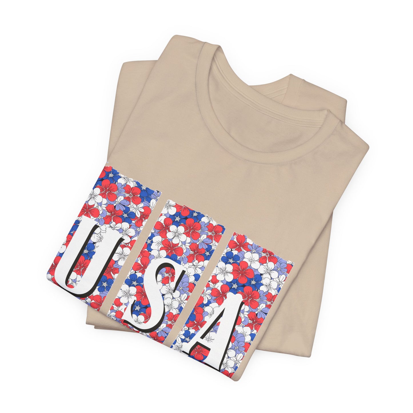 USA Floral Flag T-Shirt — Patriotic Red White Blue Tee (4th of July)