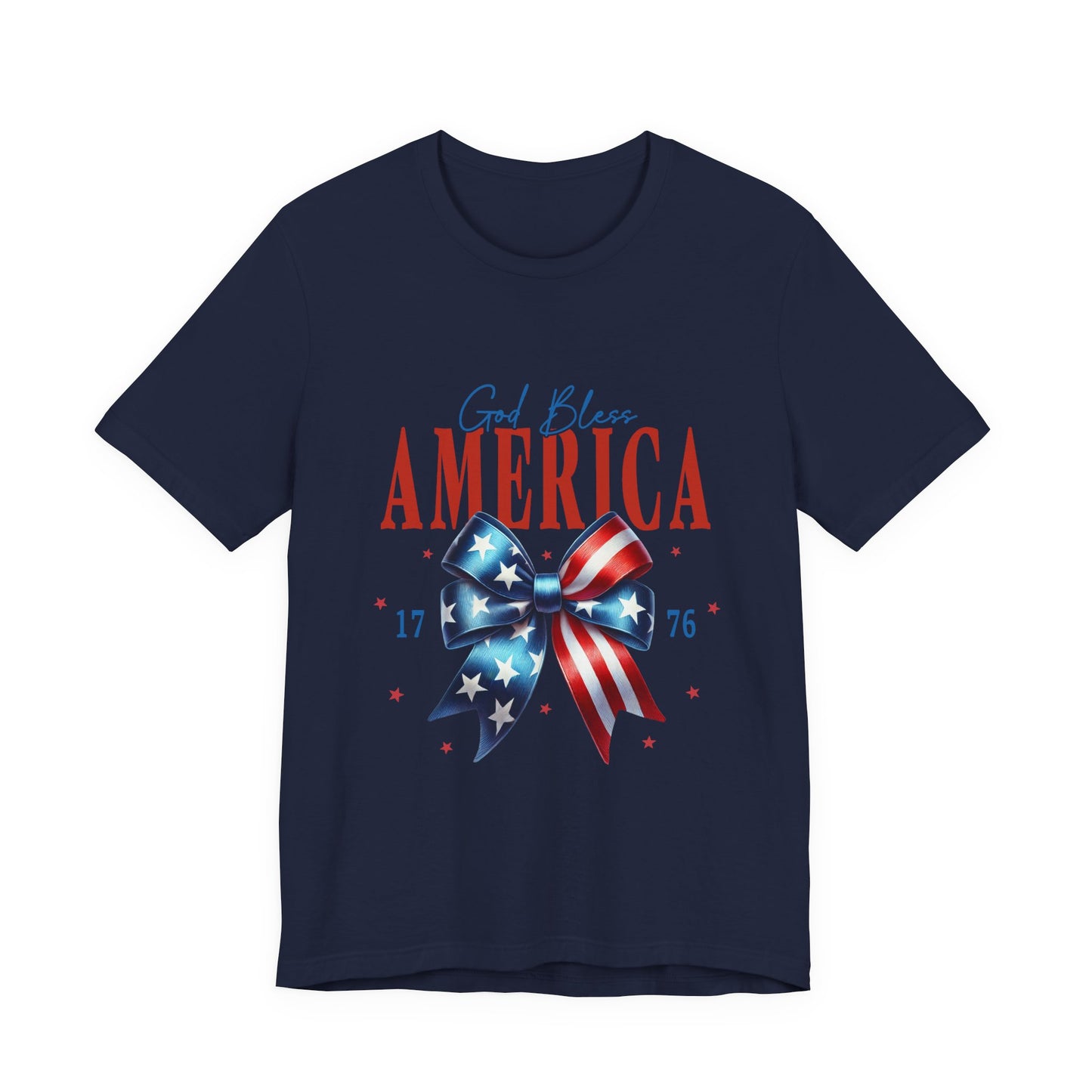 God Bless America Bow T-Shirt — Patriotic 1776 Fourth of July Tee