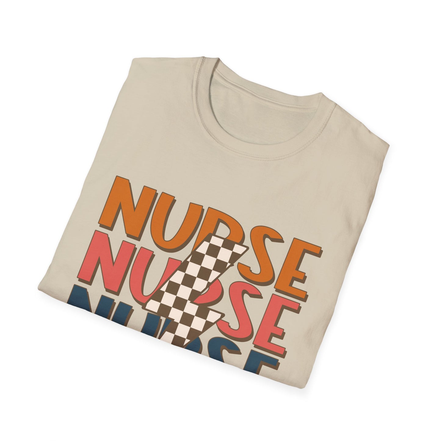 Nurse Retro Stripe T-Shirt — Vintage Checkerboard Scrub Tee for Nurses