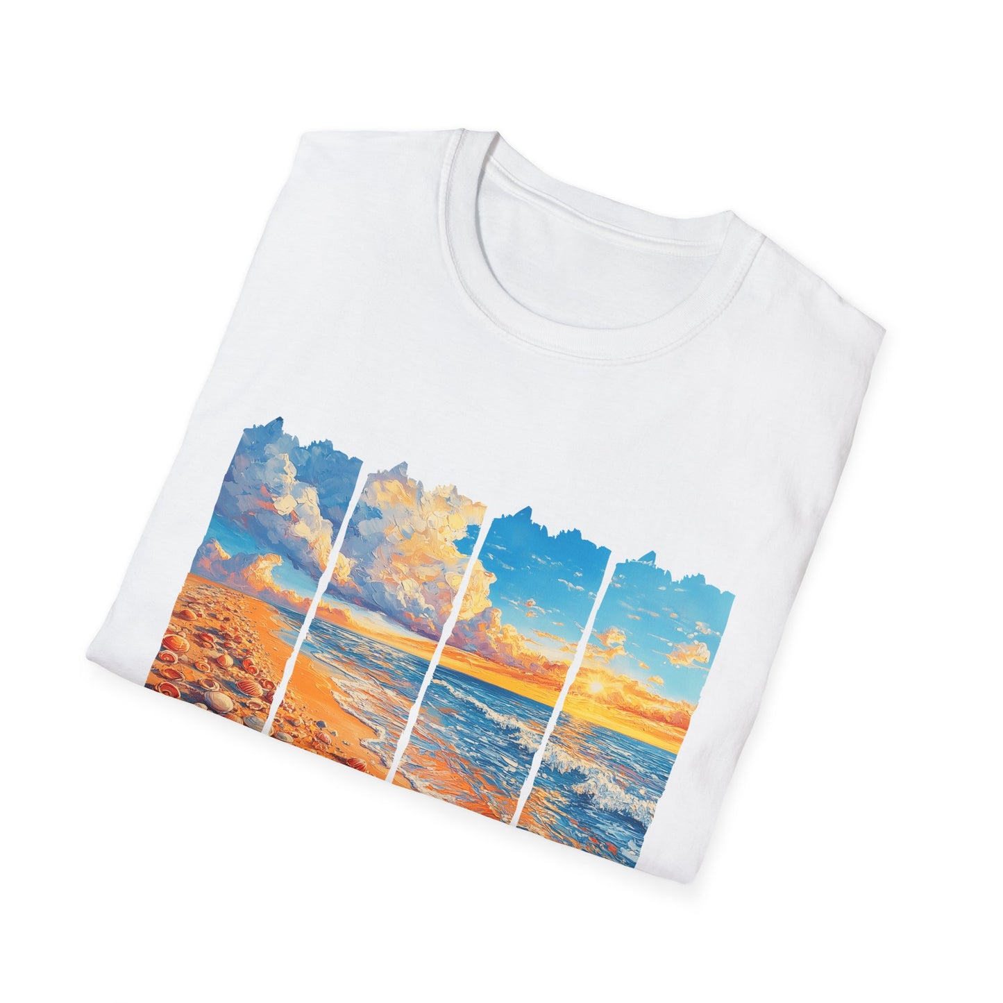 Beach Sunset Panel T-Shirt — Scenic Coastal Graphic Tee