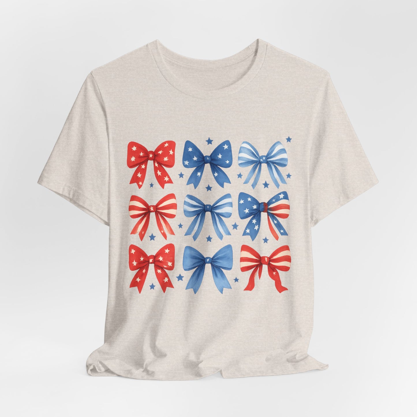 Patriotic Red & Blue Bows Tee — 4th of July Graphic T-Shirt
