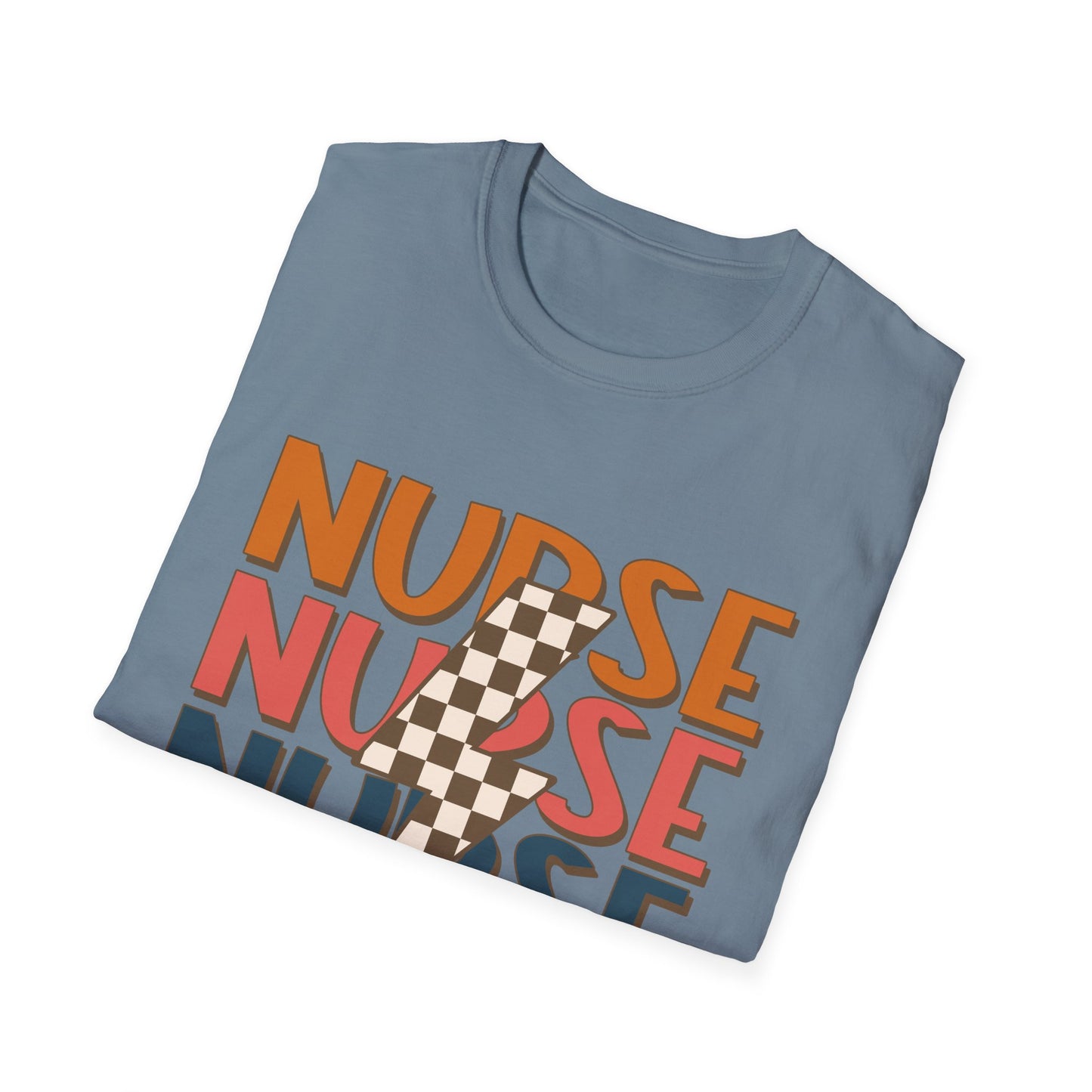 Nurse Retro Stripe T-Shirt — Vintage Checkerboard Scrub Tee for Nurses