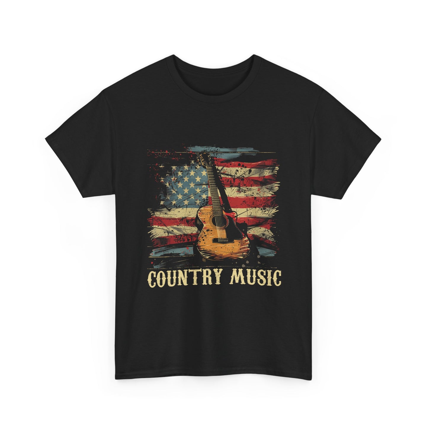 Country Music Guitar Tee — Vintage American Flag Acoustic Shirt