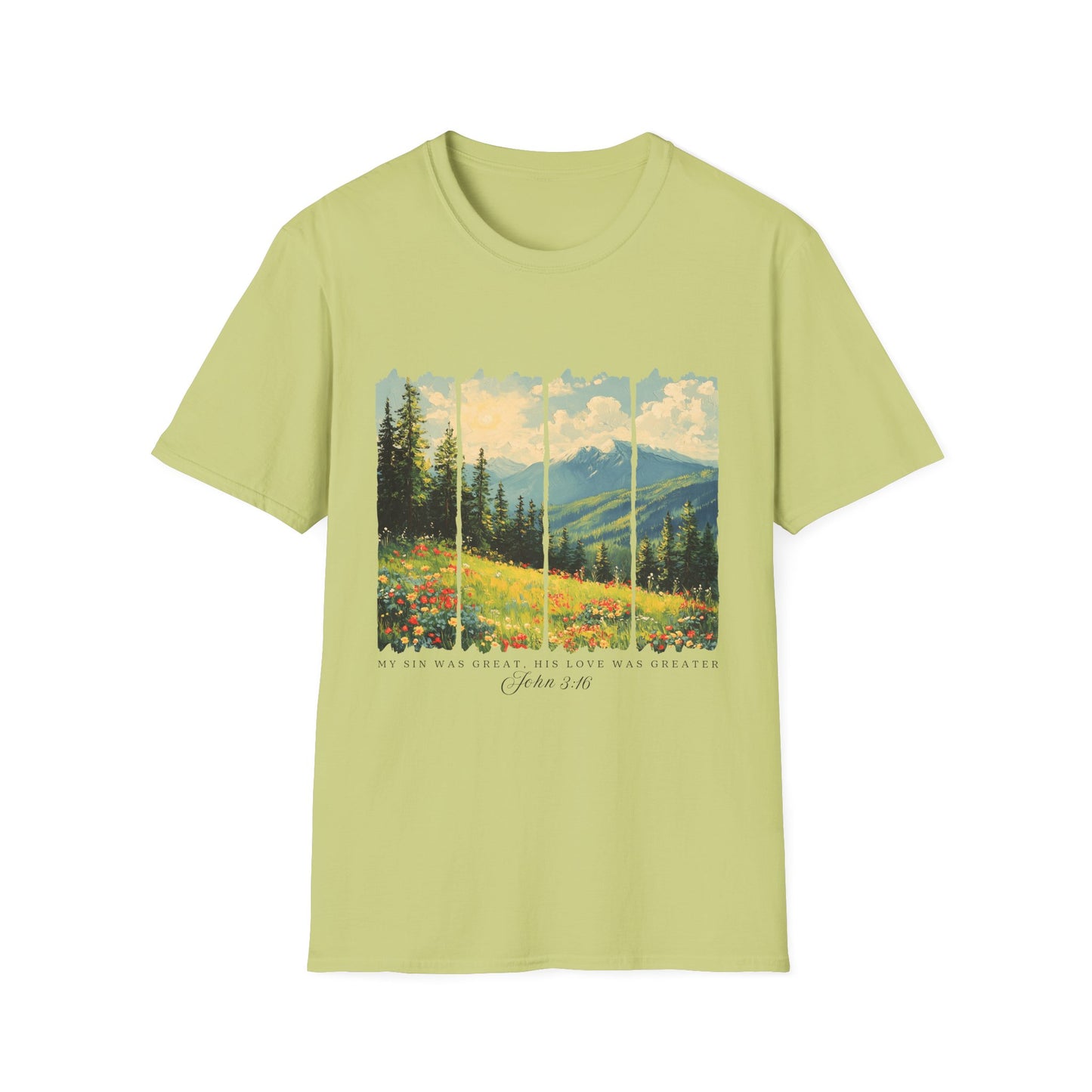 Mountain Meadow T-Shirt — Scenic Landscape Panel Tee