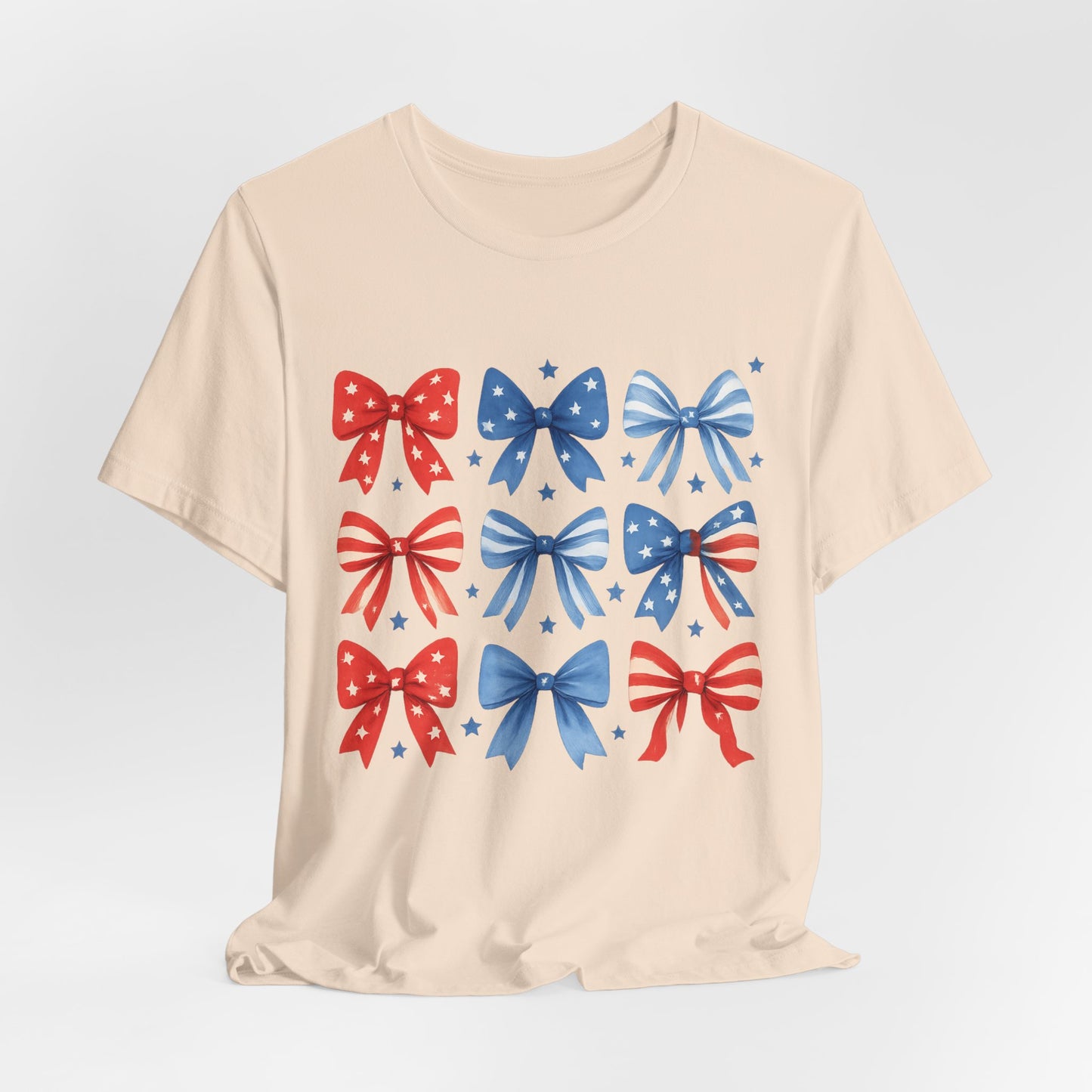 Patriotic Red & Blue Bows Tee — 4th of July Graphic T-Shirt