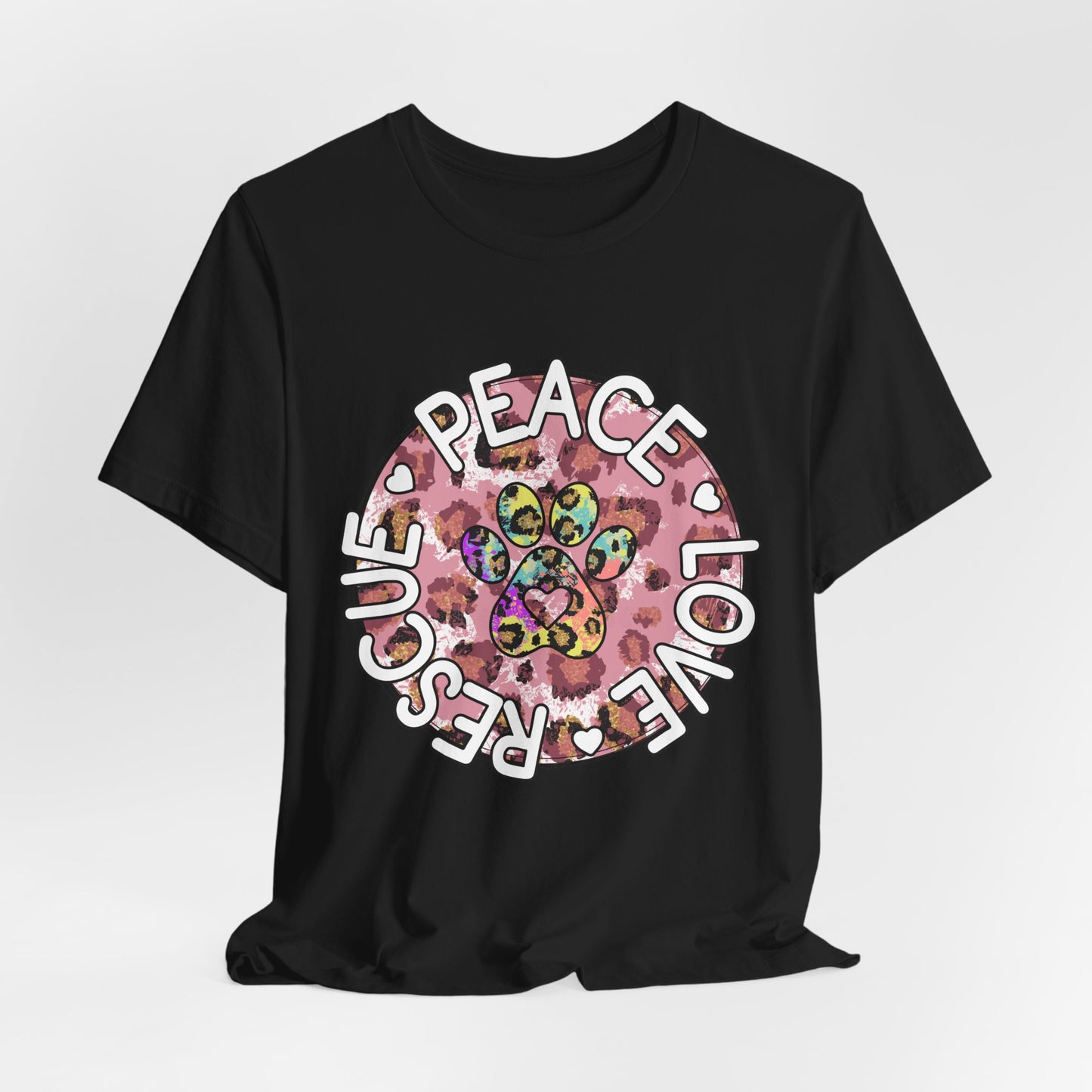 Peace Love Rescue Graphic Tee — Pet Rescue Paw Print Shirt