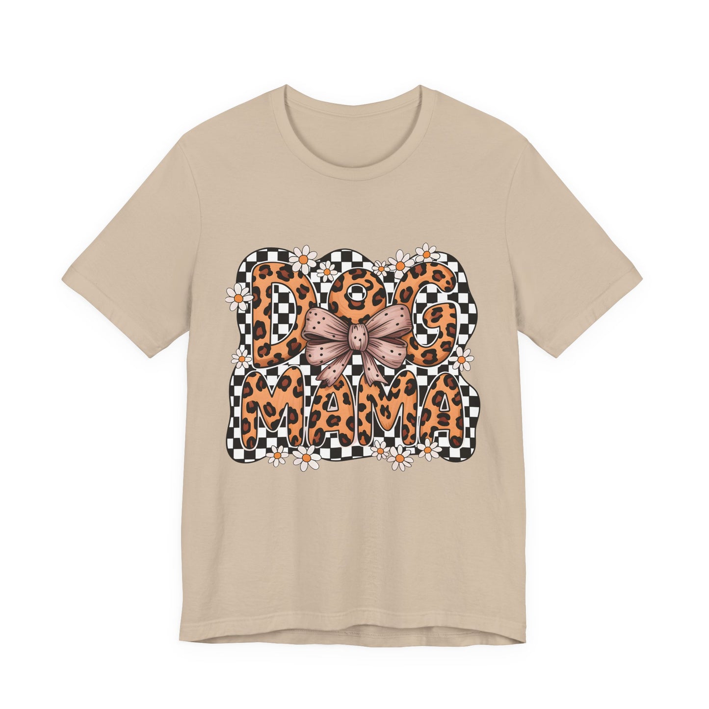 Dog Mama Leopard Print Tee — Floral Bow Pet Lover T‑Shirt