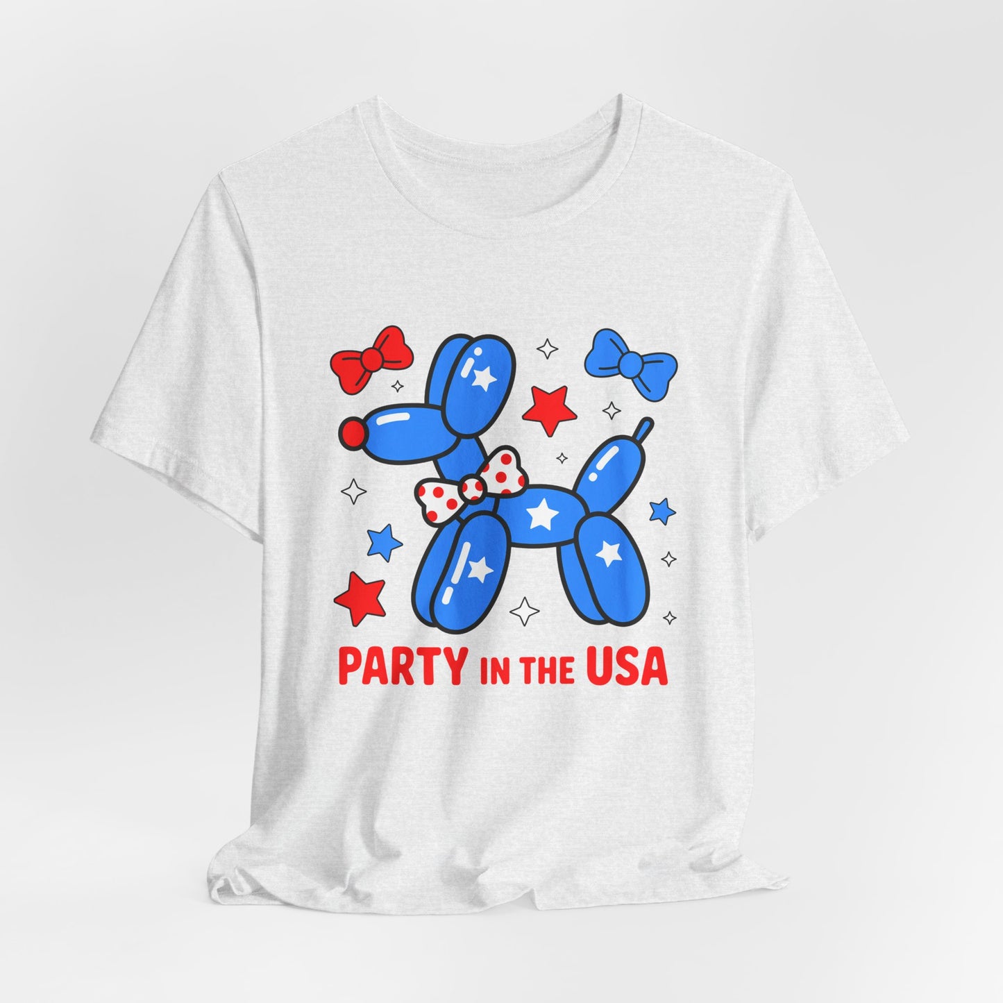 Party in the USA Balloon Dog Tee – Patriotic 4th of July Graphic T-Shirt