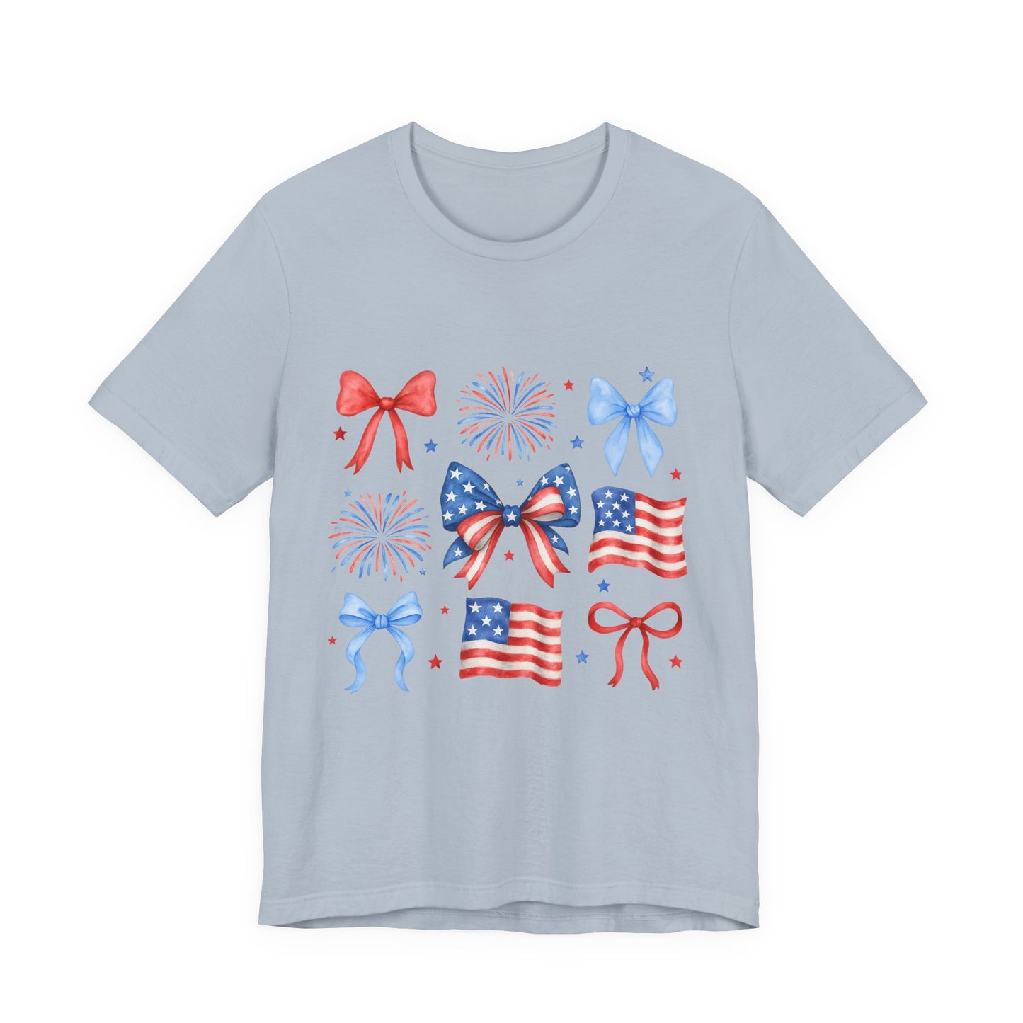 Patriotic Bows & Flags Tee — 4th of July Fireworks Graphic T-Shirt