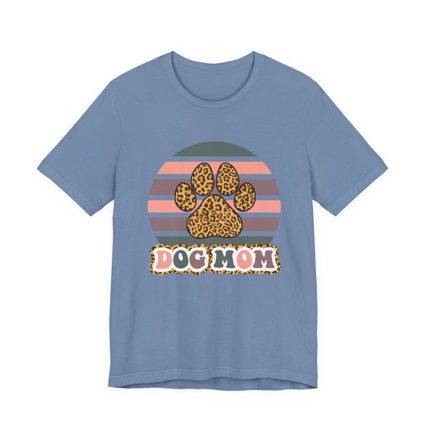 Dog Mom Leopard Paw Tee — Retro Striped Pet Lover T‑Shirt