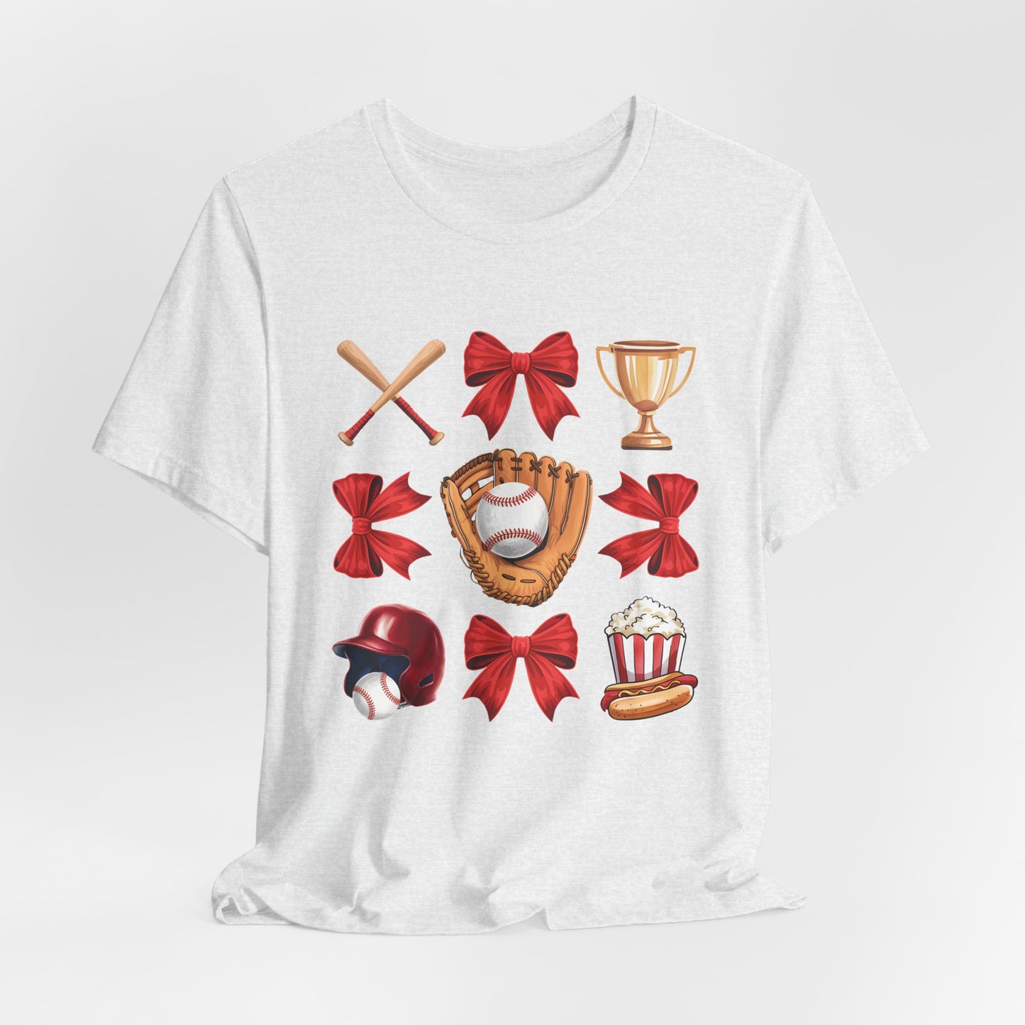 Baseball Icons Graphic Tee — Glove, Bat & Trophy Design
