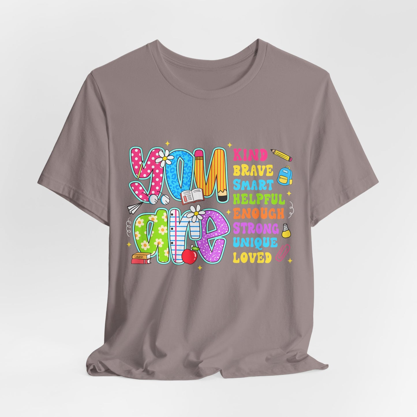 You Are Loved Kids T-Shirt — Colorful Positive Affirmation Tee (You Are Kind, Brave, Smart)
