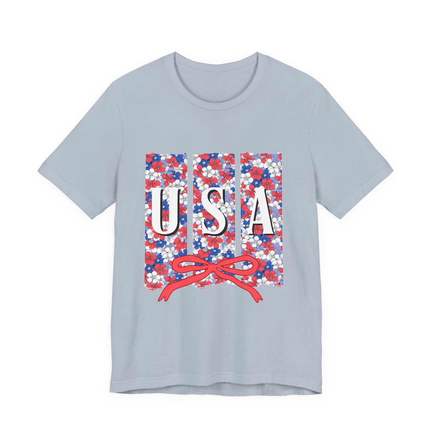 USA Floral Flag T-Shirt — Patriotic Red White Blue Tee (4th of July)