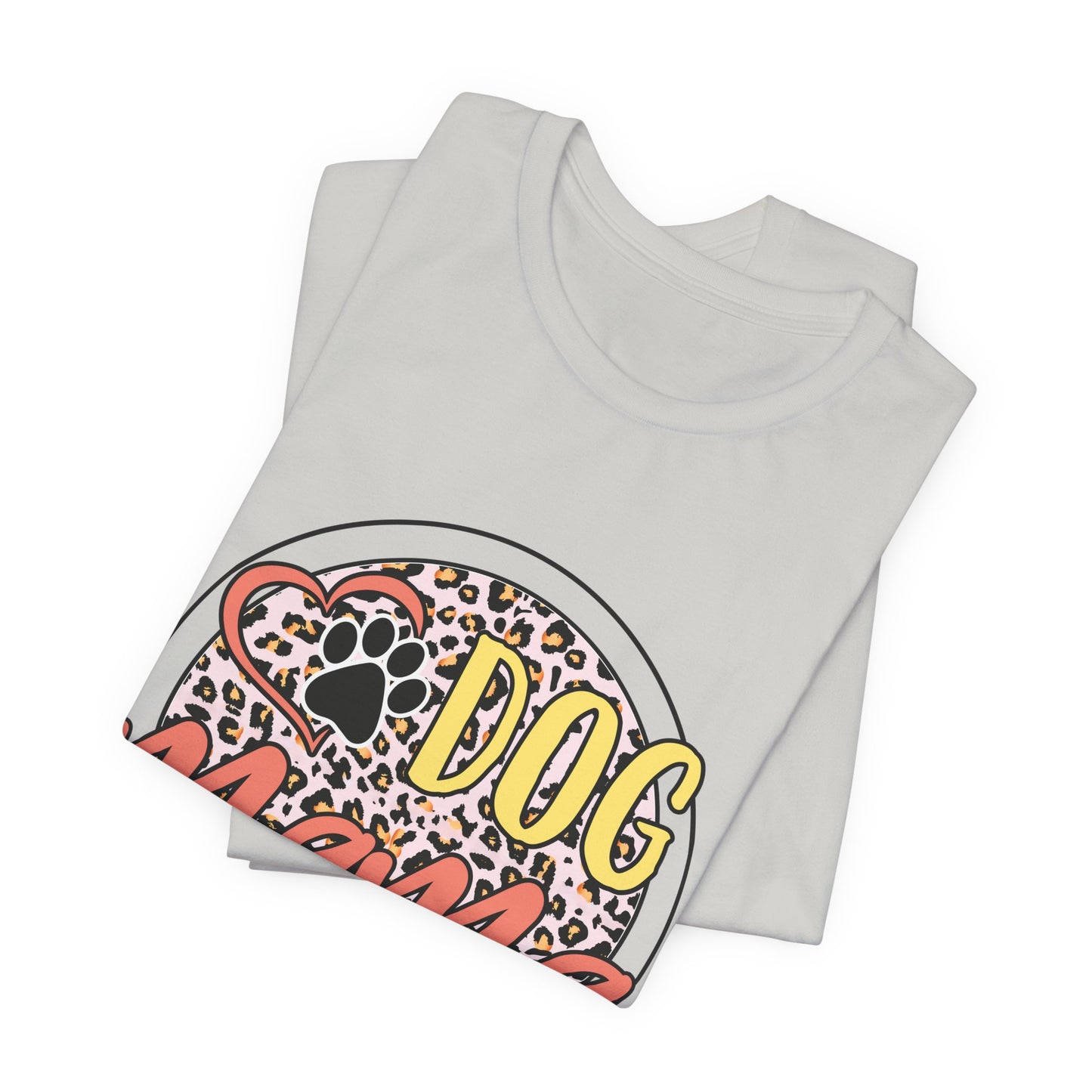 Dog Mama Leopard Circle Tee — Cute Paw Print Graphic T-Shirt for Women