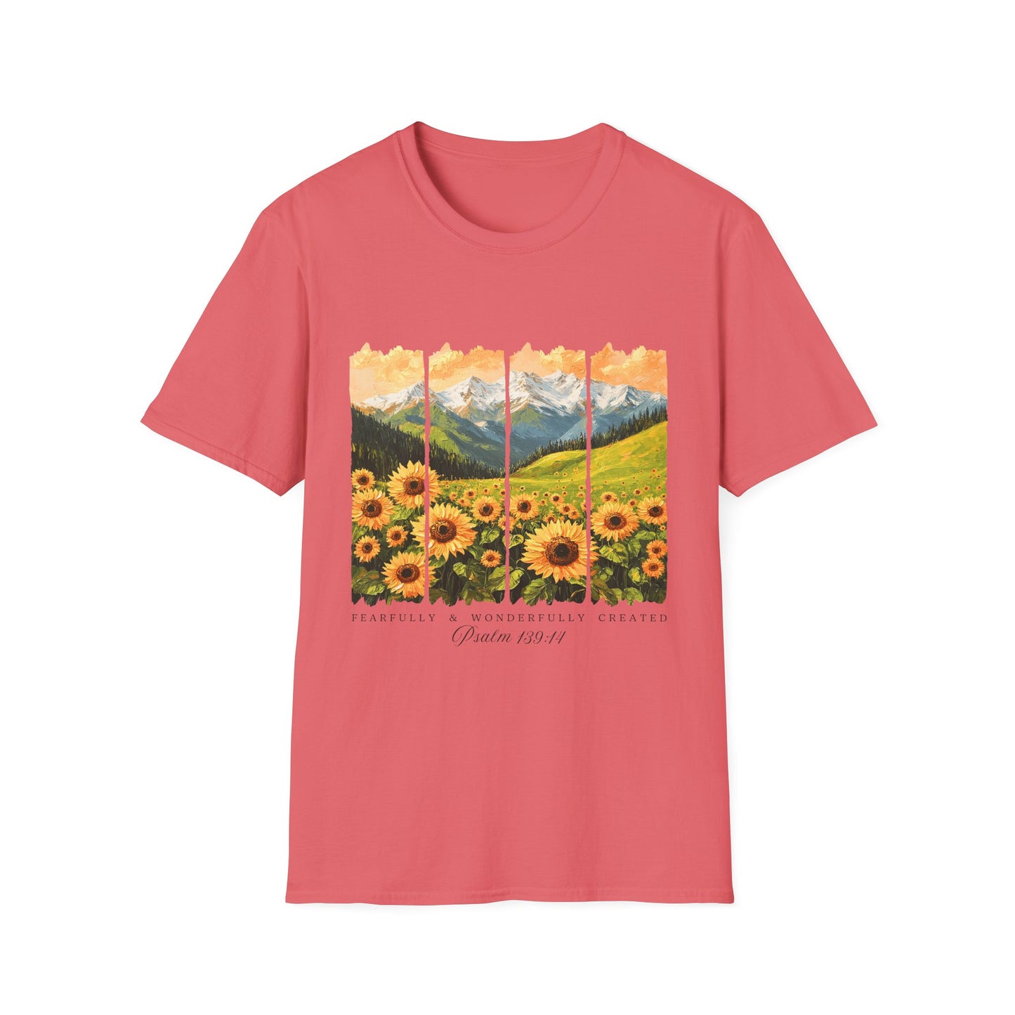 Sunflower Mountain Poster T-Shirt — Scenic Field & Peaks Graphic Tee